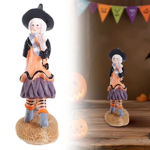 HANDIED Desktop objects Bewitching Halloween Witch Doll Statue Decorative Tabletop Figurine Resin Home Desktop Decor