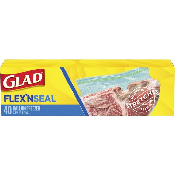 Glad Flex'n Seal Zipper Gallon Freezer Bag, 40 Count