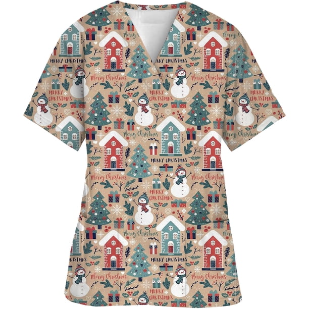 Uniformes médicos de Navidad para mujer, Tops de enfermera con estampado de Papá Noel, uniforme de novio para mascotas, ropa de cuidador de manga corta, Форма Uku Uku Hrvры