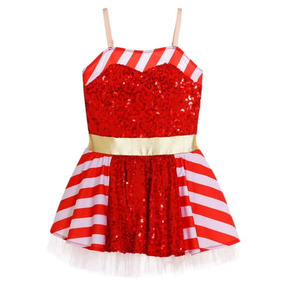 iiniim Girls Christmas Sequins Dance Dress Ballet Figure Ice Skating Tutu Dress Party Holiday Red 10