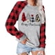 thumbnail image 3 of Sudadera con estampado navideño para mujer, sudadera con capucha de manga larga con cuello redondo y empalme de colores para uso diario, manga a cuadros roja XXL, 3 of 5