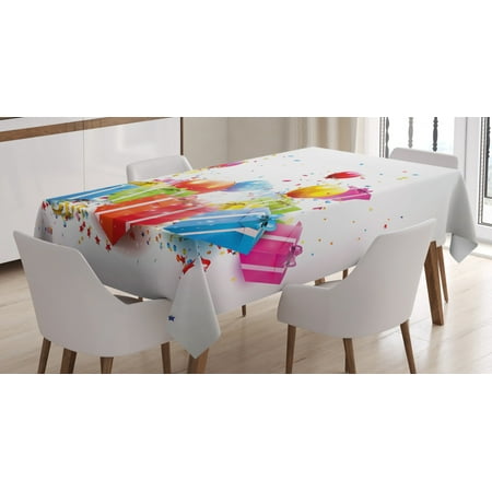 

Birthday Decorations Tablecloth Surprise Boxes with Bow Ties Confetti Rain Balloons Celebratory Set Up Rectangular Table Cover for Dining Room Kitchen 60 X 84 Inches Multicolor by Ambesonne