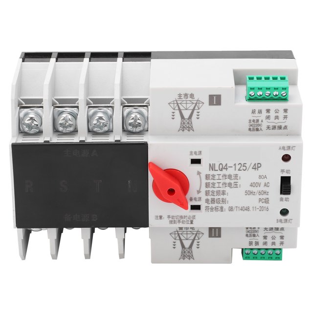 Interrupteur de Transfert Automatique Rail Din Monté 4P 3 Phases 4 Fils Contrôle de Puissance Sans Interruption 400V80A
