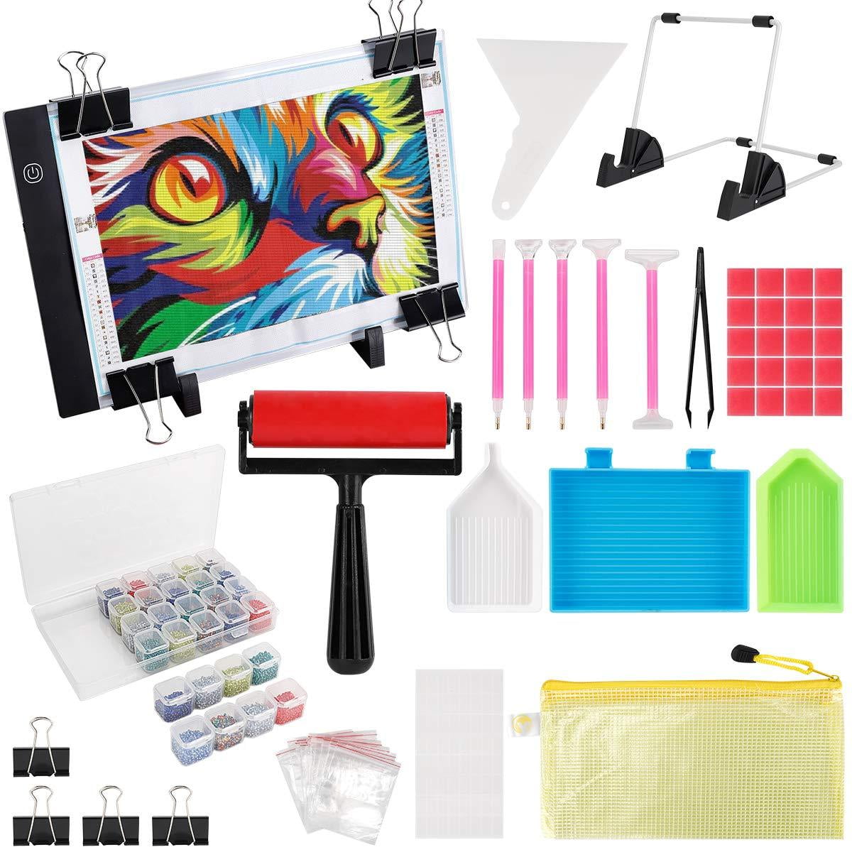 Diamond Painting A4 LED Light Pad Artcraft Tracing Light Box with Detachable Stand and Clips for 5D Diamond Painting/Tattoo Drawing/Sketching/Animation Adjustable USB Powered Light Board Kit