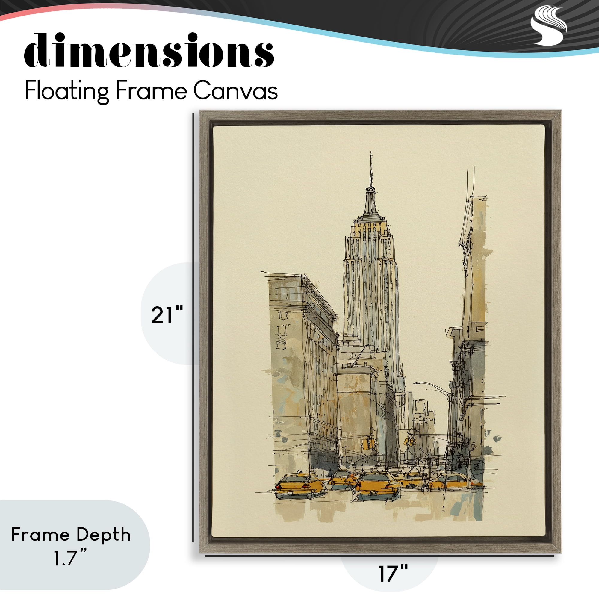 Stupell Industries NY City Lines Contour Brown Framed Floater Canvas Wall Art, design by Svetlana Aleynikova
