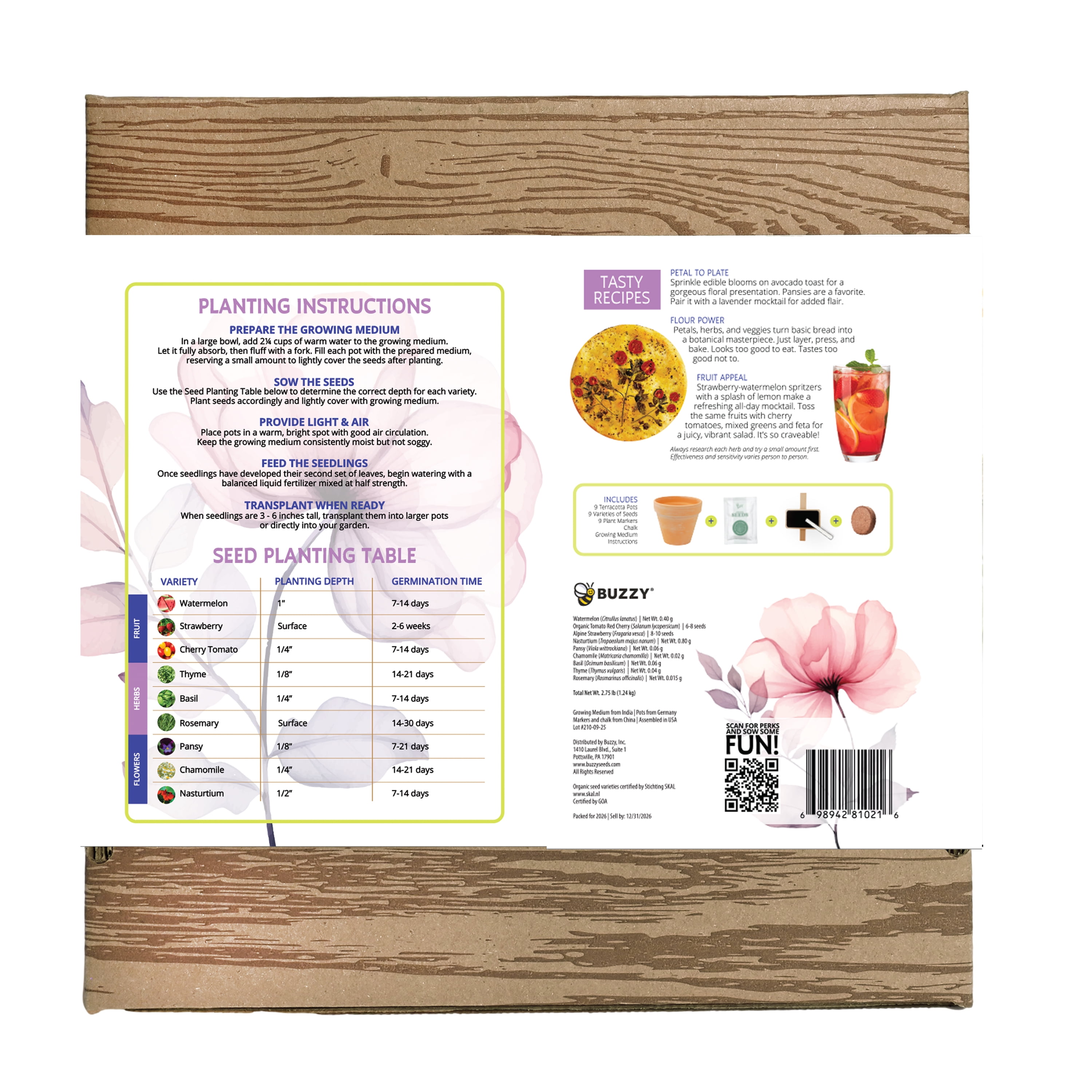 Buzzy Seeds Bloom to Table Starter Kit with 9 Fruit, Herb & Flower Seeds