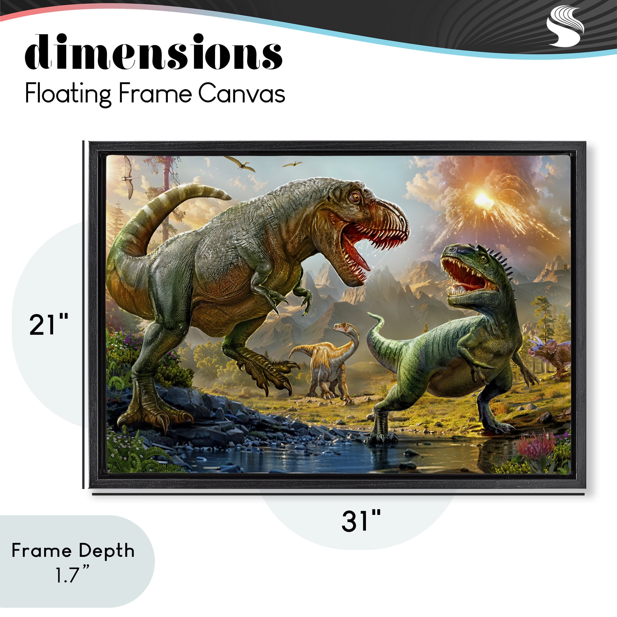 Stupell Industries T-Rex Encounter at Riverbank Black Framed Floater Canvas Wall Art, design by Henriette Chinaglia