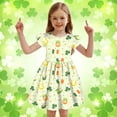 thumbnail image 2 of XAOFW Girl's Dresses St. Patrick'S Day Print Flutter Sleeve Crewneck Pleated Dress Dance Party Comfortable Stylish Sundress, 2 of 4