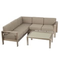 thumbnail image 4 of Noble House Cape Coral Khaki Water Proof Cushion Sofa Set with Glass Table, 4 of 14