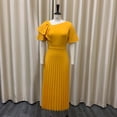 thumbnail image 2 of AURA Plus Size Ruffle Sleeve Pleated Midi Dress Elegant High Waist Swing Skirt Solid Color, 2 of 8