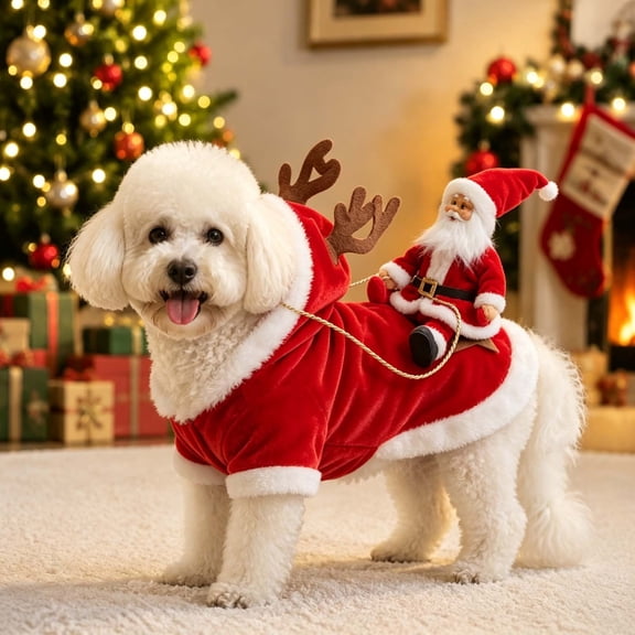 Santa Riding Christmas Dog Costumes 4 Piece Set, Christmas Dog Clothes for Small Medium Large Dog, Funny 3D Santa Claus Riding Dog Christmas Outfit
