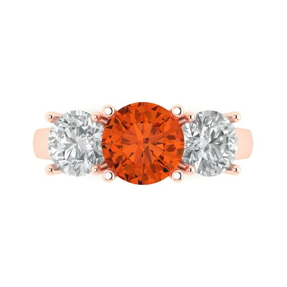 Three-Stone Engagement Ring for Women - 3ct Simulated Red Diamond in 18K Rose Gold Promise Ring