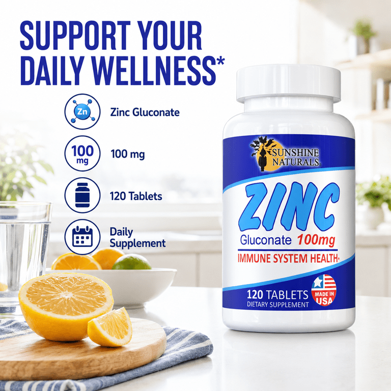 Sunshine Naturals Zinc Gluconate 100mg, 120 Tablets photo 4