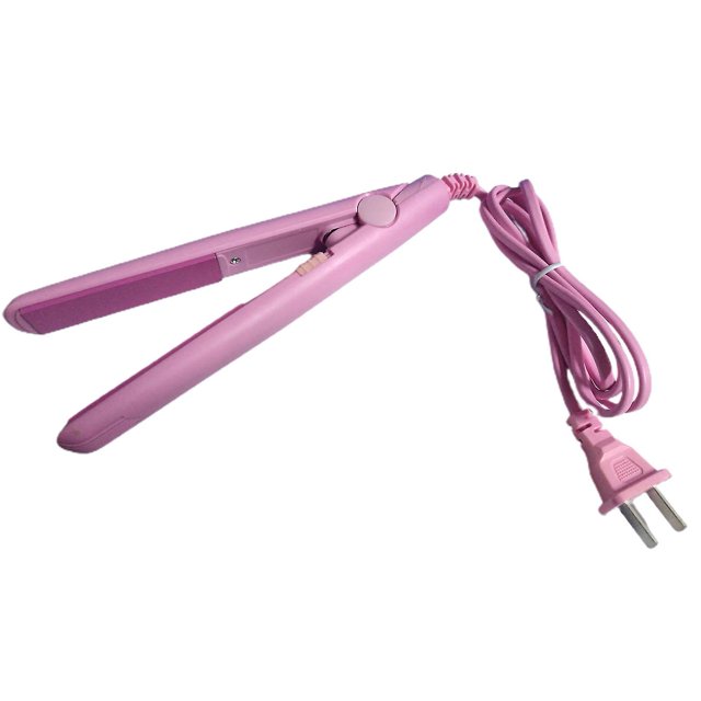 Mini rizador de pelo de cerámica Plancha de pelo 2 en 1 Peinado rápido Efecto duradero (nosotros) rosa