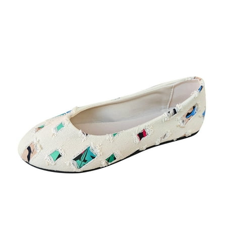 OJSFQUFP Women s Flats Ladies Fashion Colored Denim Low Top Comfortable Flat Bottom Casual Single Shoe Work Flats Office Shoes Orthopedic Flats for Women Beige 42