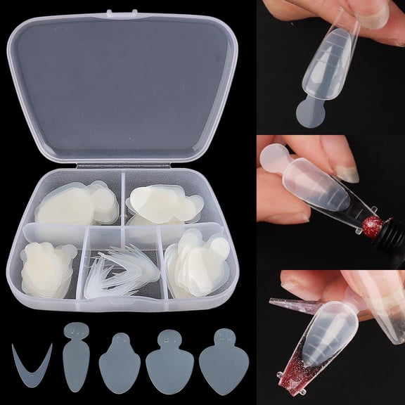GEWIKK Dual Stickers,60Pcs Dual Forms Reusable Silicone Mold Pads,French Manicure Tips Inner Mold for Builder Gel Forms,Nails Extension Forms Guide Nail Art Accessories Tools