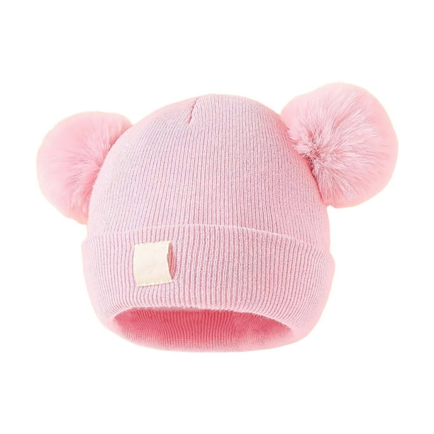 Lindo gorro de punto para bebé con bordado de doble corazón y doble ovillo de lana | Gorro de invierno suave y cálido para bebés y niños pequeños | Accesorio cómodo y acogedor para recién nacidos