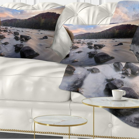 Designart Rocky Mountain River in Autumn - Seashore Wall Throw Pillow - 12x20