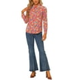 thumbnail image 2 of Unique Bargains Women's Long Sleeve Button-Down Ditsy Floral Shirt Top M Orange, 2 of 6