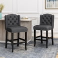 thumbnail image 2 of Charcoal Counter Stools | Button-Tufted Aesthetic, Wingback Draft Shield | Sturdy Rubberwood Construction | Ideal for Home Use, 2 of 7