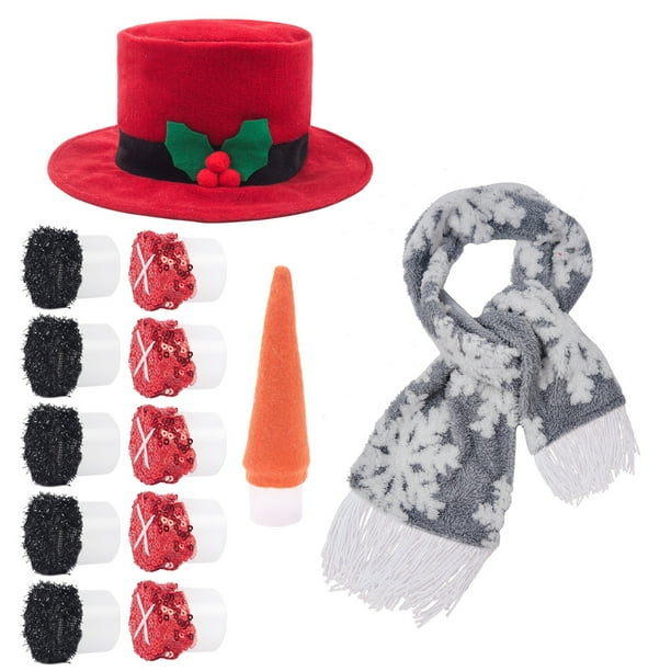 pstuiky Juego de decoración navideña de muñeco de nieve para exteriores: gorro y bufanda de muñeco de nieve.