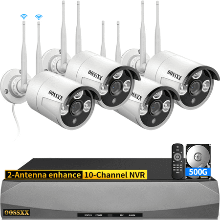 [Dual Antennas for WiFi Enhanced] 2K 3.0MP Wireless Security Camera System  Surveillance NVR Kits with 500GB Hard Drive  4Pcs Outdoor WiFi Security Cameras  AI Detection  with Audio  Night Vision