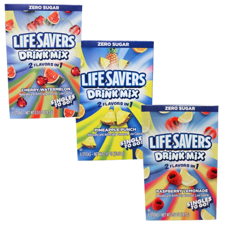 Singles To Go Lifesavers Caffeine-Free Drink Mix Zero Sugar Variety 3 Boxes 0.47 oz