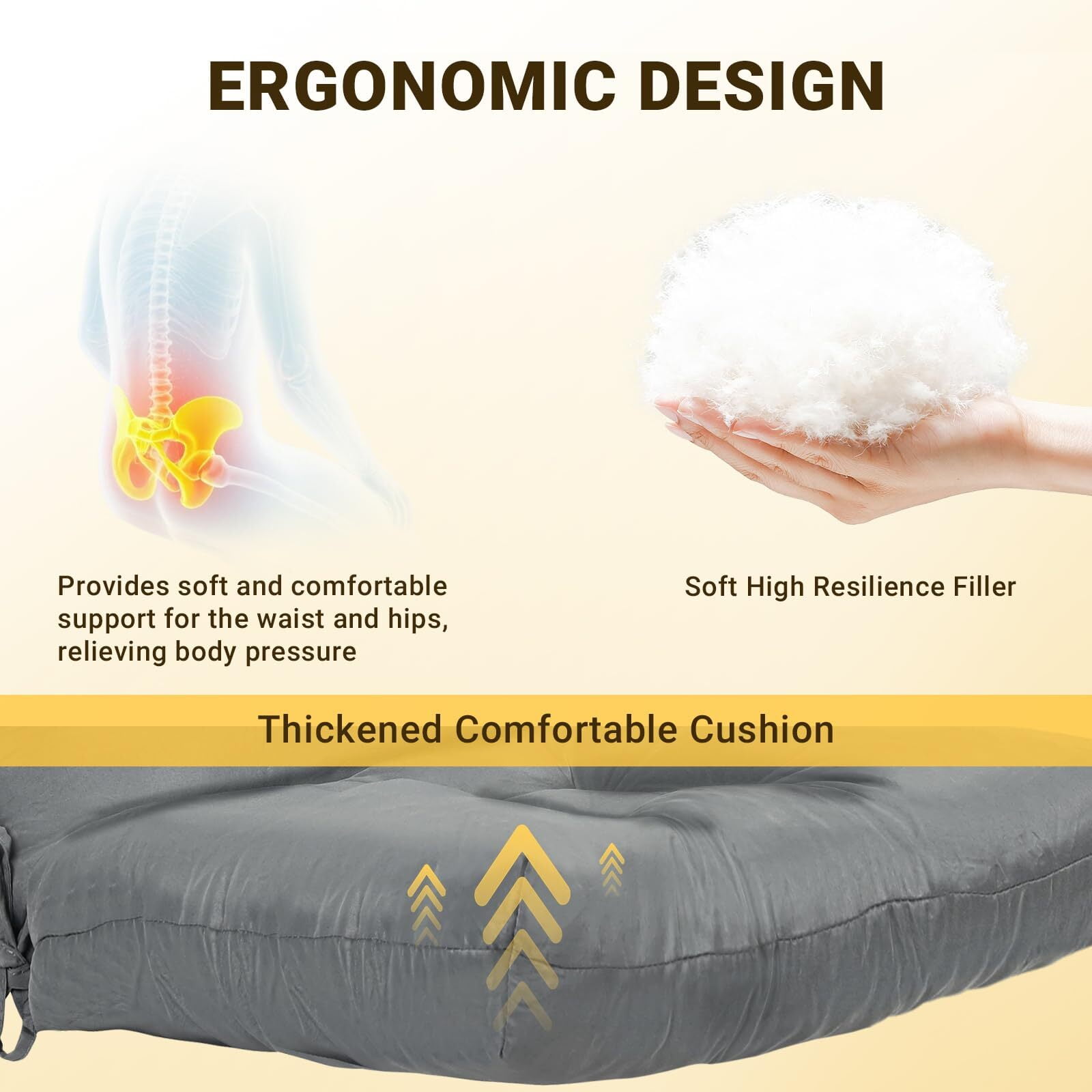 Outdoor High Back Chair Cushion Upgraded Thickened Water-Repellent & Fade-Resistan Patio Chair Cushions For Outdoor Furniture, 44" x20" x4" 1PC Gray