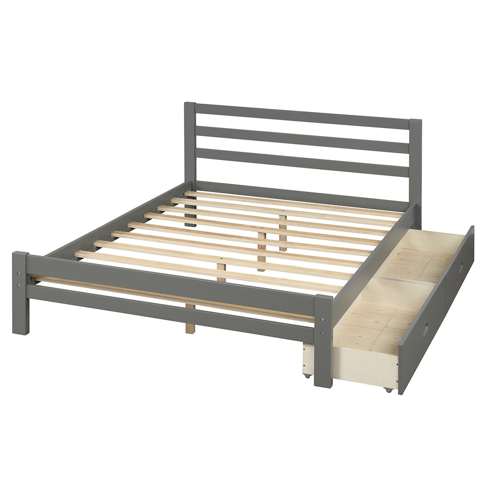 Resenkos Wood Platform Bed with 2 Drawers and Foot Board,Full,Gray Resenkos Wood Platform Bed with 2 Drawers and Foot Board,Full,Gray