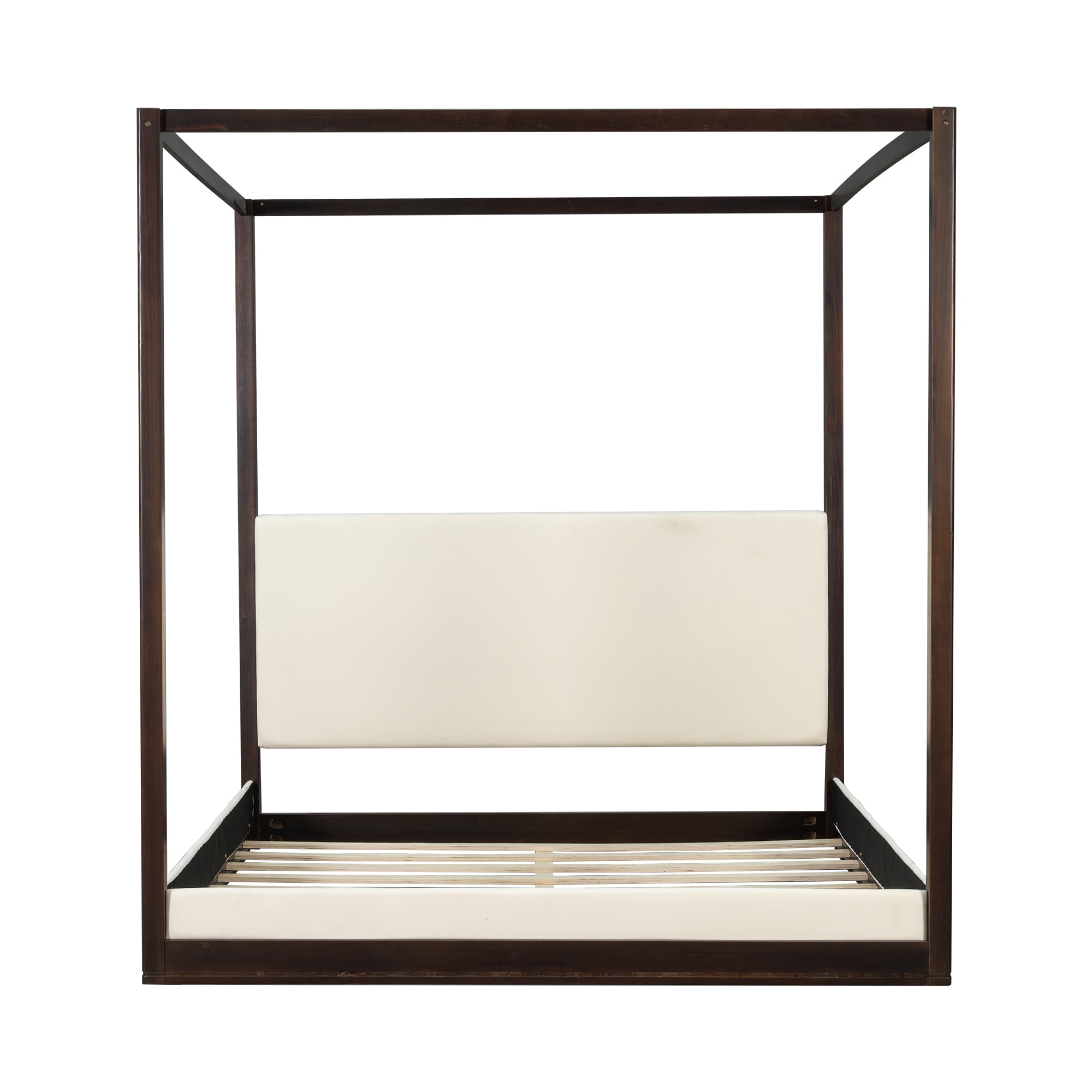 Euroco Wood King Size Canopy Bed with Upholstery Headboard, Espresso