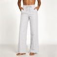 thumbnail image 3 of Womens Straight Leg Linen Style Pants, Drawstring Waist Loose Fit Casual Summer Beach Trousers with Pockets White S, 3 of 4