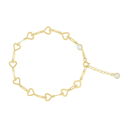 10kt Yellow Gold Womens Cubic-Zirconia Heart Link Bracelet Size 7   1 Inches