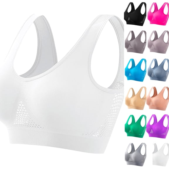 Breathable Cool Liftup Air Bra, Breathable Mesh Hole Large Size Sports Bra for Women 37 White M
