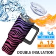 thumbnail image 3 of Purple Pink Zebra Stripe Stainless Steel Insulated Mug with Lid and Handle, 30oz, 3 of 4