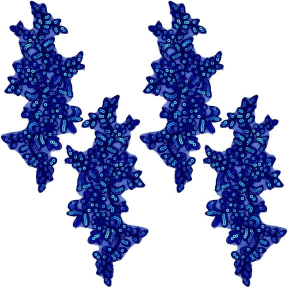 4 Pieces Embroidered Sequin Patches Blue Flower Lace Trim Lace Appliques Embellishments Sew on Applique DIY Dress Wedding Gown DIY Patch Clothing Accessories