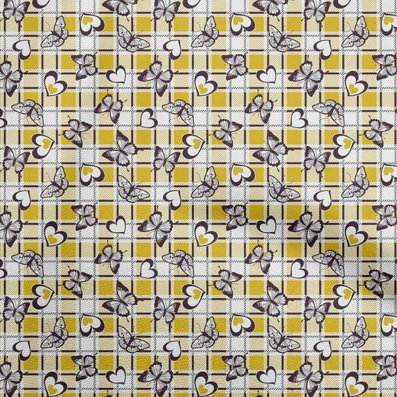 oneOone Velvet Lime Green Fabric Checks Heart & Sewing Material Print Fabric By The Yard 58 Inch Wide