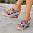 thumbnail image 3 of Womens Platform Wedge Sandals Color Block Cutout Leather Open Toe Wedges Heels Comfortable Slip on Mules Beach Vacation Slides Size 6, 3 of 8