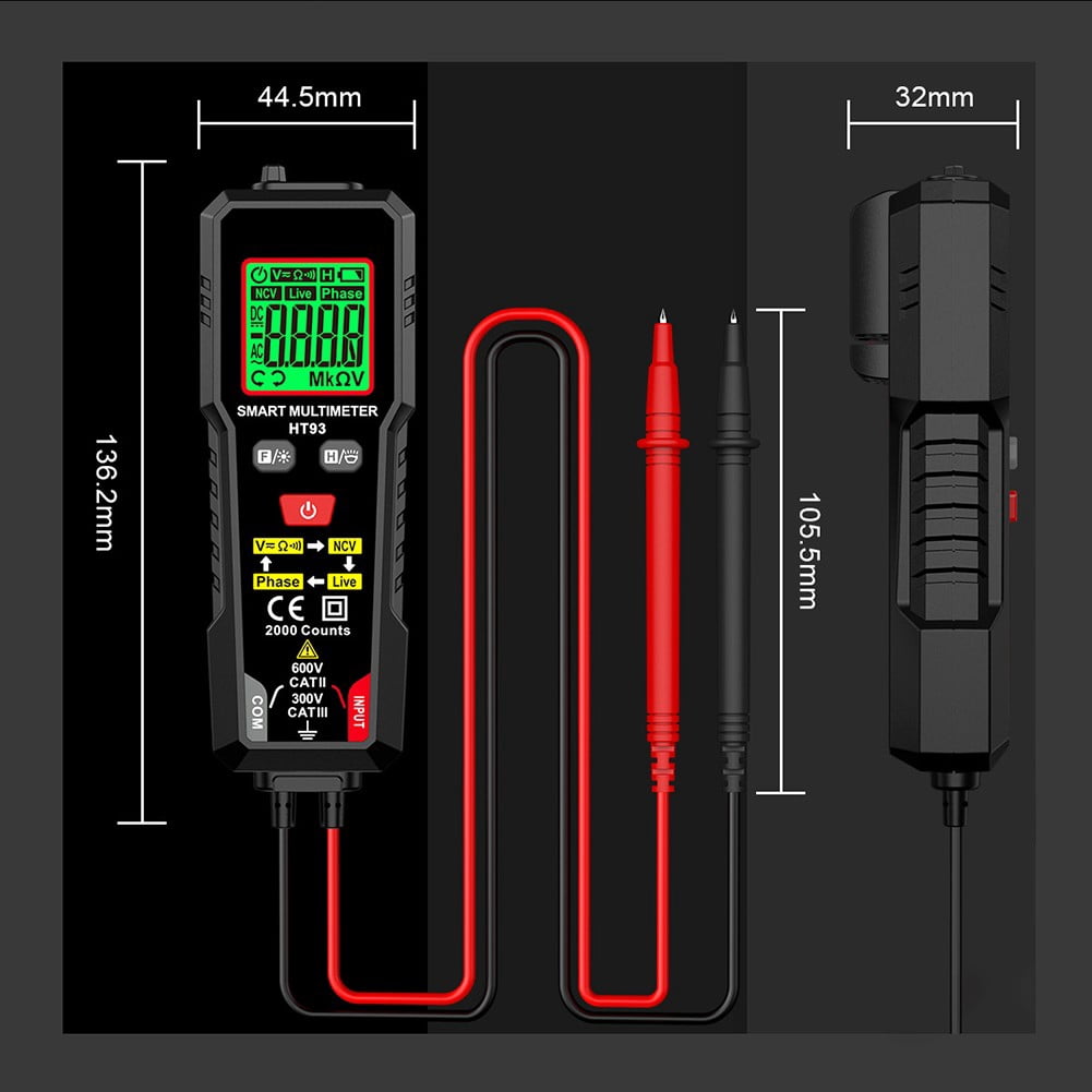 Habotest Ht93 Digital Multimeter Voltage Tester 2000 Count Ac/Dc Voltmeter True Rms Ncv Phase Test Auto-Range Multimeter Smile Home