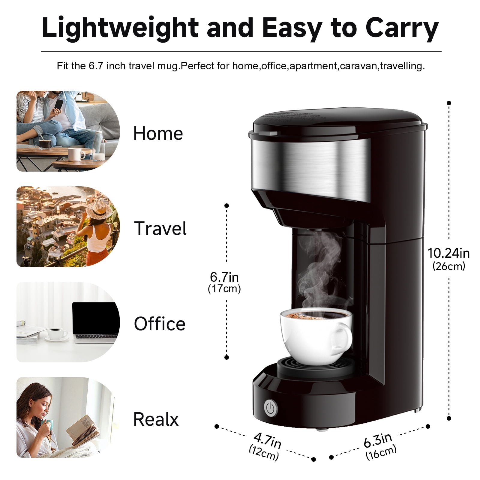 MINI Single Serve Coffee Maker,Instant Coffee Maker One Cup for K Cup & Ground Coffee,Portable Capsule Coffee Machine with 6 to 14oz Reservoir,90 Seconds Fast Brewing and One Button Operation