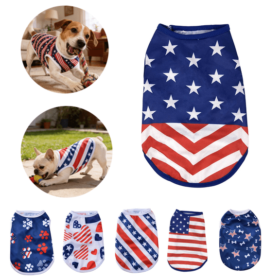 Pet Breathable Sleeveless T-Shirt for Cats & Dogs Lightweight American Flag Print Tank Top Outfit for Small Puppies - Hot Pink,XS