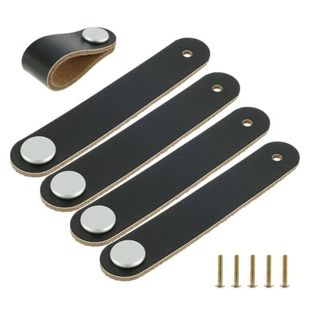 5pcs Leather Furniture Handles PU Leather Cabinet Handle 14cm Leather Furniture Knob Single Hole Drawer Leaher Pull Handle with Screws for Kitchen Cabinets Cupboards Bathroom Door Suitcase