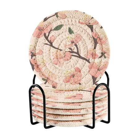 

6 coil coasters 3.94x3.94x0.24 inch water coasters Drink coasters with cup holders Absorbent coasters Heat resistant for bar protection Pretty Pink Plum Seamless