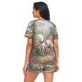 thumbnail image 2 of Women Pajama Sets Short Sleeve Sweatshirts White Horse Flowers Casual Tops and Shorts, 2 of 7