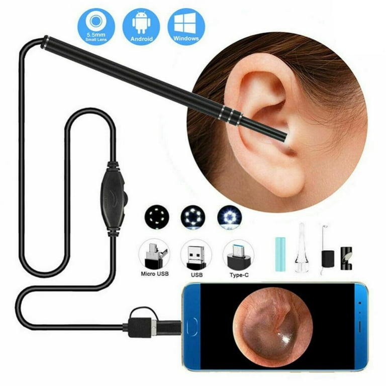 USB Otoscope-Ear Scope Camera,0.22 Inch Ultra-Thin HD Ear Scope Camera  Digital Otoscope with Earwax Removal Tool and 6 LED Lights, Ear Cleaner Kit  for