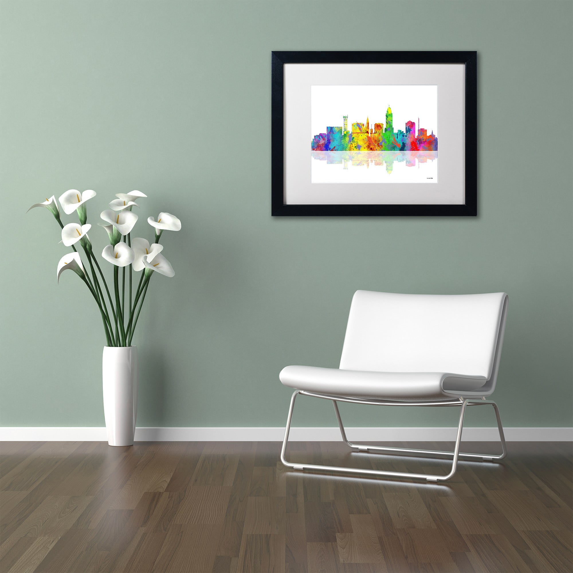 Trademark Fine Art "Lincoln Nebraska Skyline II" Canvas Art by Marlene Watson White Mat, Black Frame