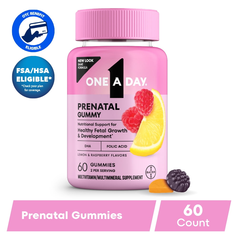 One A Day Womenâs Prenatal Multivitamin Gummies, Supplement for Before and During Pregnancy, Including Vitamins A, C, D, E, B6, B12, and Folic Acid, 60 Count