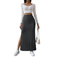 thumbnail image 3 of Female'S Solid High Waist Split Side Skirt Casual Knitted Maxi Skirts Comfy Bodycon Dress Dark Gray XL, 3 of 9