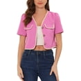 thumbnail image 1 of Unique Bargains Veste à Bordure Contrastée pour Femmes Col en V Manches Courtes Blazer de Travail Rose TP, 1 of 6