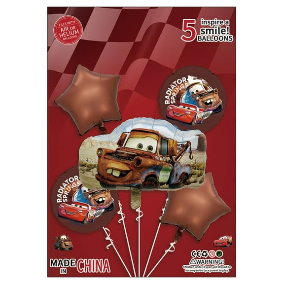 5PCS Tow Mater McQueen Cars Anime Balloon Set for Birthday Parties - Cartoon Foil Balloons Kit with String, Perfect for Kids Adults Decoration Theme Celebration