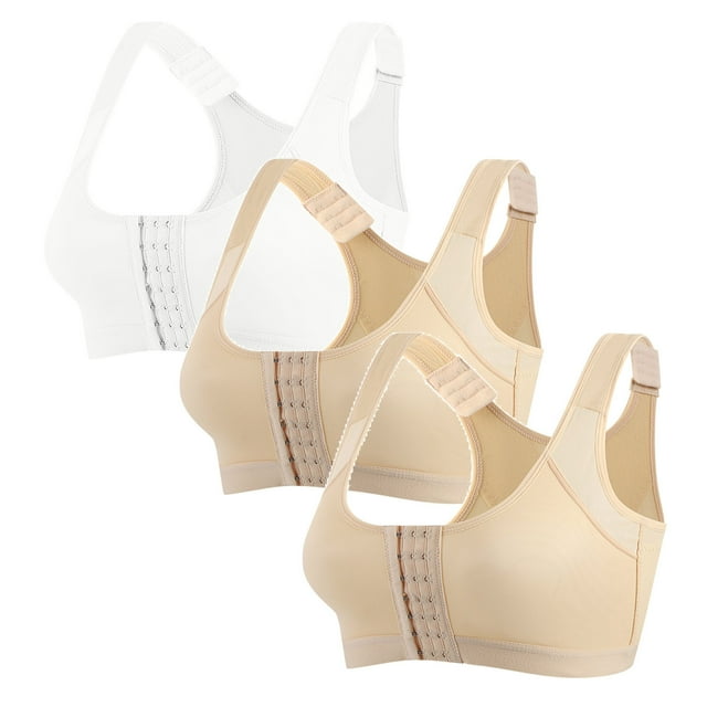 Yuyuzo 3PC Plus Size Front Closures Bras for Women Back Support Full Coverage Bras Wireless Push up Everyday Bras